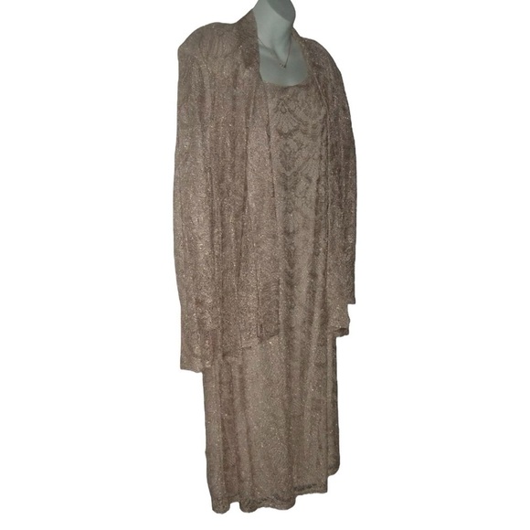 Vintage 80's S.L. Fashions Dress Gold Metallic Lattice Dynasty Cottage Flapper - Picture 3 of 16